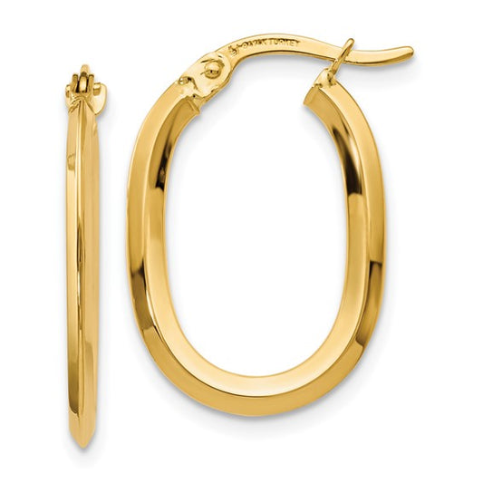 14kt Yellow Gold Polished Oval Hinged Hoop Earrings