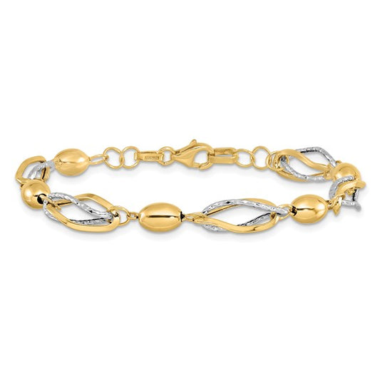 14KT Two-tone Polished and D/C Bracelet