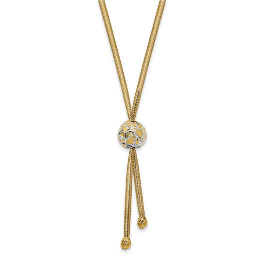 14KT Yellow Gold & White Rhodium Polished D/C Mesh Necklace