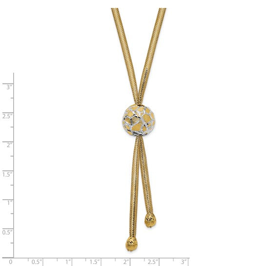 14KT Yellow Gold & White Rhodium Polished D/C Mesh Necklace