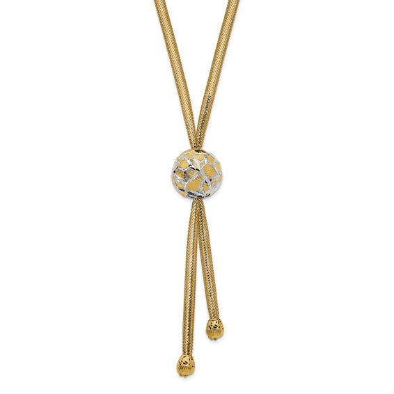 14KT Yellow Gold & White Rhodium Polished D/C Mesh Necklace
