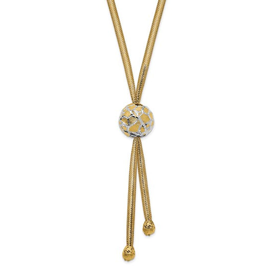 14KT Yellow Gold & White Rhodium Polished D/C Mesh Necklace