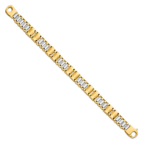 14KT Two-tone Polished and Brushed Fancy Link Men's Bracelet