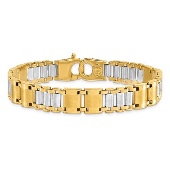 14KT Two-tone Polished and Brushed Fancy Link Men's Bracelet