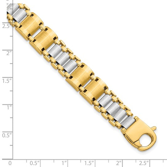 14KT Two-tone Polished and Brushed Fancy Link Men's Bracelet