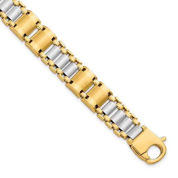 14KT Two-tone Polished and Brushed Fancy Link Men's Bracelet