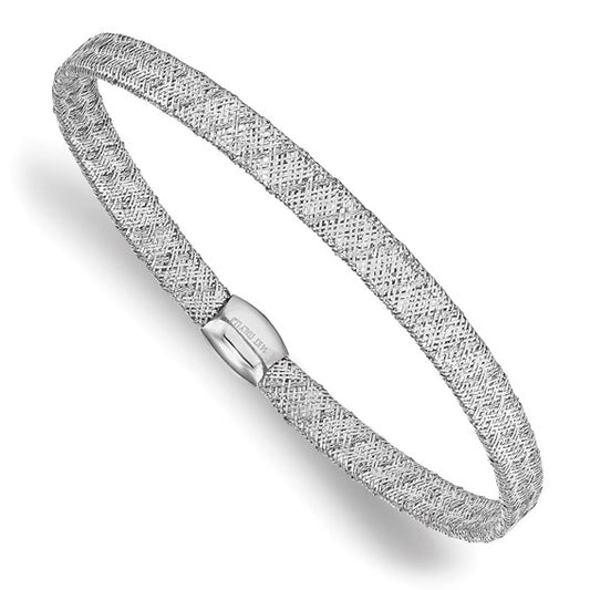 14KT w/White RH-plating Fancy Stretch Bangle Bracelet