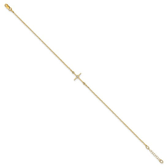 14kt Yellow Gold Polished CZ Cross Anklet
