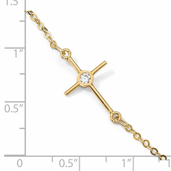 14kt Yellow Gold Polished CZ Cross Anklet