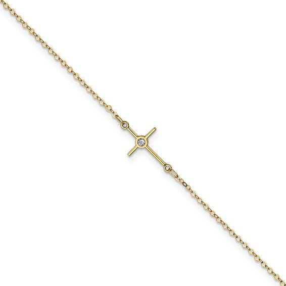 14kt Yellow Gold Polished CZ Cross Anklet