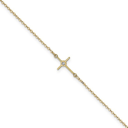 14kt Yellow Gold Polished CZ Cross Anklet