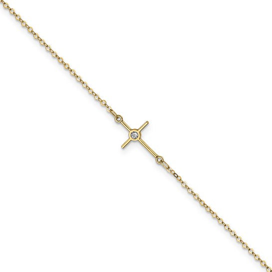 14kt Yellow Gold Polished CZ Cross Anklet