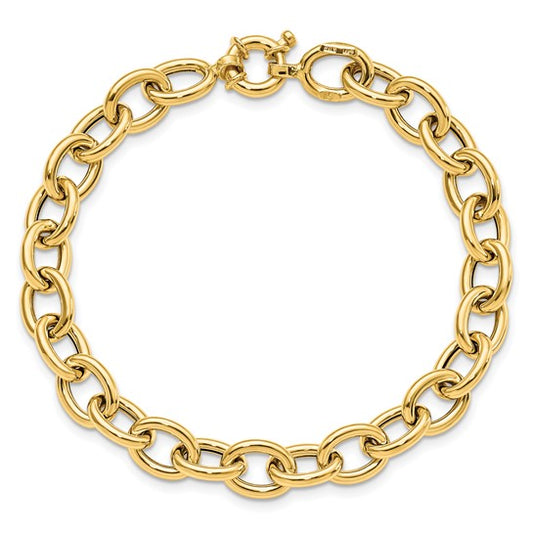 14KT Yellow Gold Polished Cable Oval Link Bracelet
