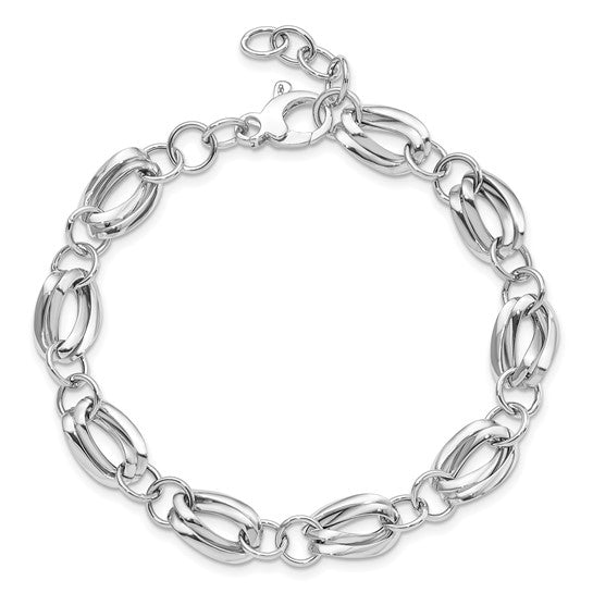 14KT White Gold Polished Fancy Link w/ .5 inch ext Bracelet