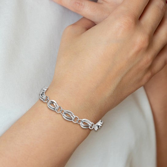 14KT White Gold Polished Fancy Link w/ .5 inch ext Bracelet