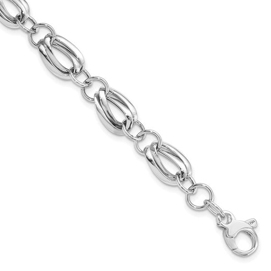 14KT White Gold Polished Fancy Link w/ .5 inch ext Bracelet