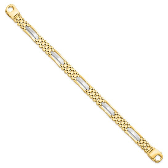 14KT Two-tone Polished and Satin Men's Bracelet