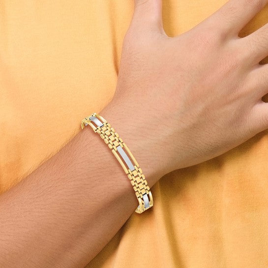 14KT Two-tone Polished and Satin Men's Bracelet
