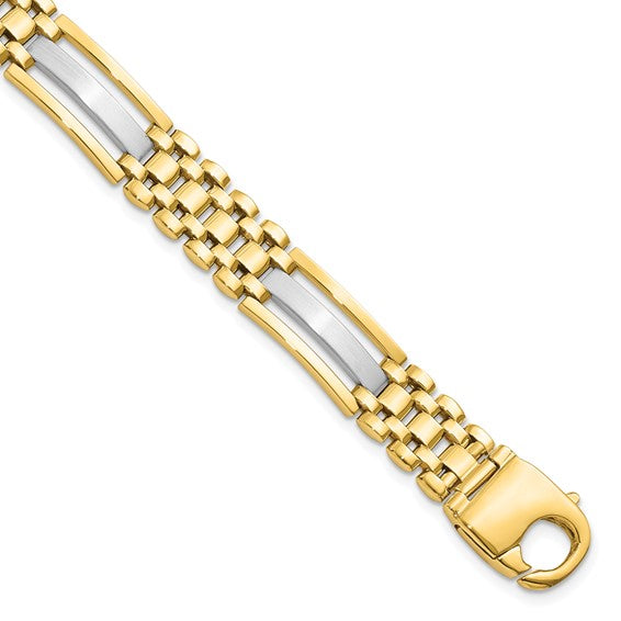 14KT Two-tone Polished and Satin Men's Bracelet