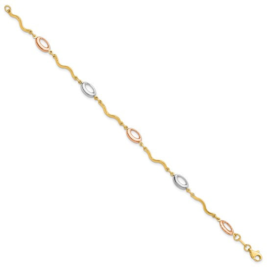14KT Tri-color Polished Fancy Link Bracelet