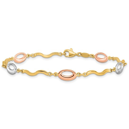 14KT Tri-color Polished Fancy Link Bracelet