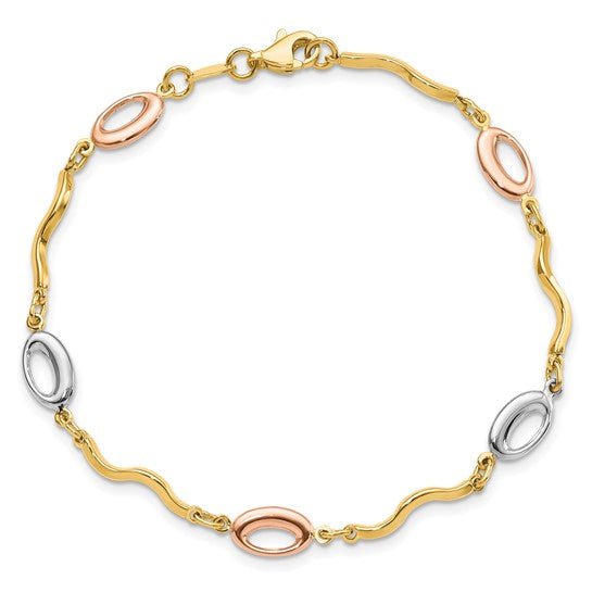 14KT Tri-color Polished Fancy Link Bracelet