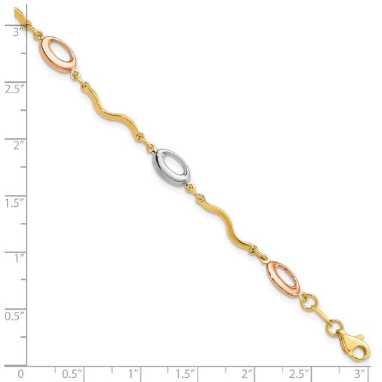 14KT Tri-color Polished Fancy Link Bracelet