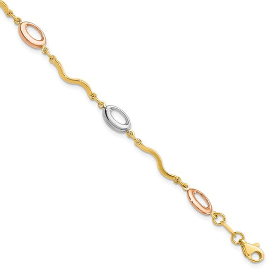14KT Tri-color Polished Fancy Link Bracelet