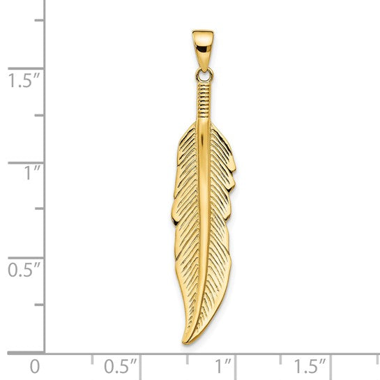 14KT Yellow Gold Feather Pendant