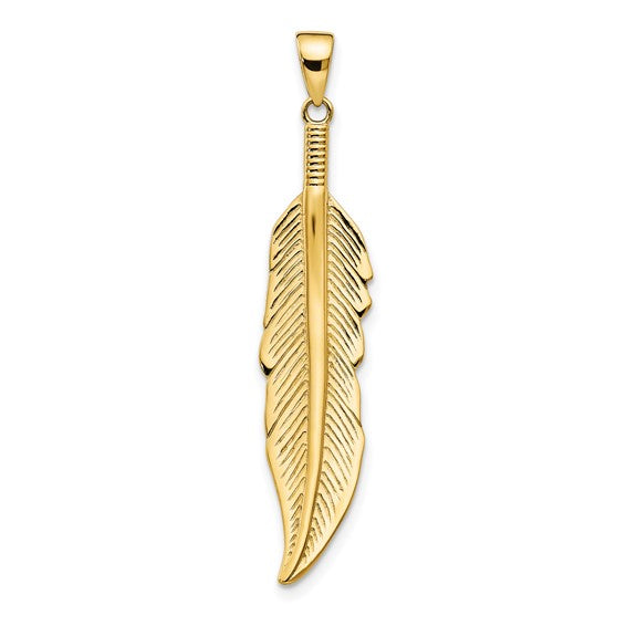 14KT Yellow Gold Feather Pendant