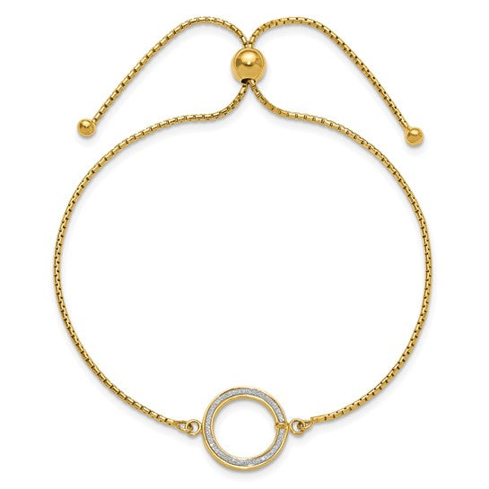 14KT Yellow Gold Polished Glimmer Infused Fancy Adjustable Bracelet