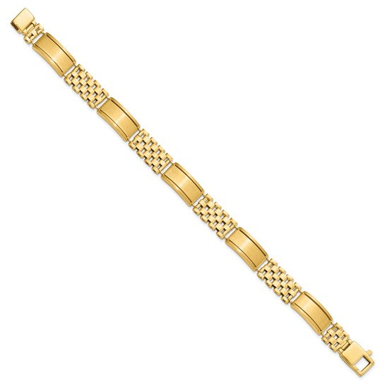 14KT Yellow Gold Polished & Brushed Link Men's Bracelet