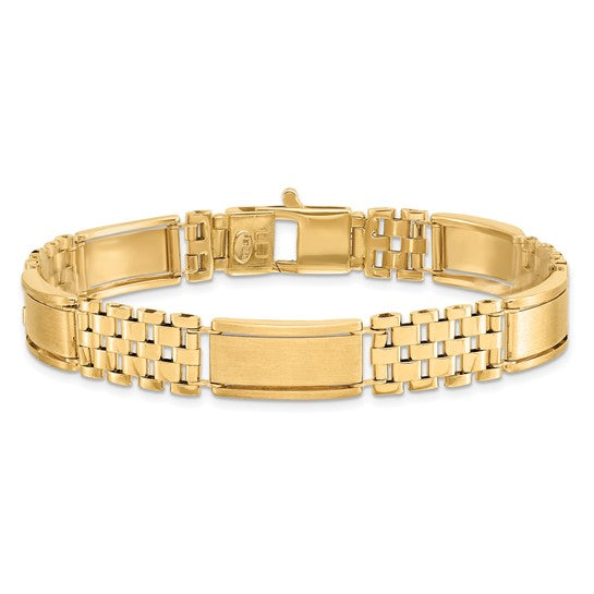 14KT Yellow Gold Polished & Brushed Link Men's Bracelet