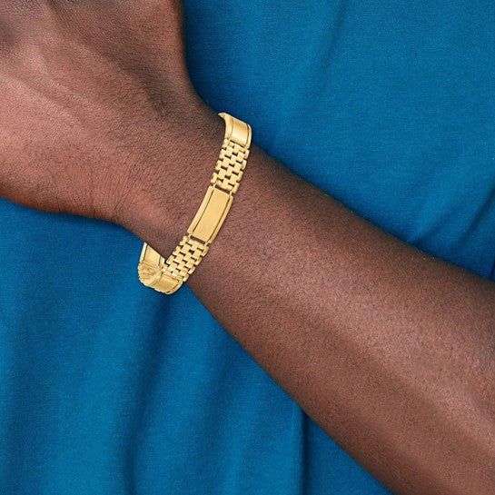 14KT Yellow Gold Polished & Brushed Link Men's Bracelet