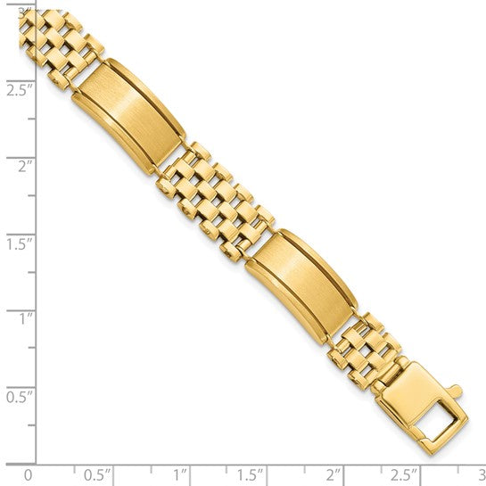 14KT Yellow Gold Polished & Brushed Link Men's Bracelet
