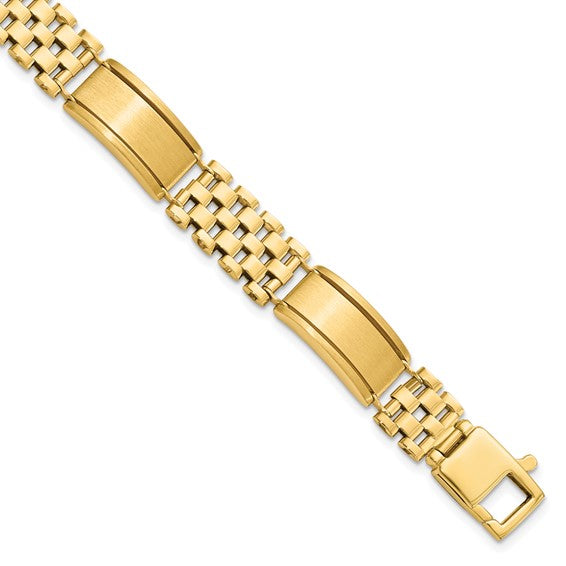 14KT Yellow Gold Polished & Brushed Link Men's Bracelet