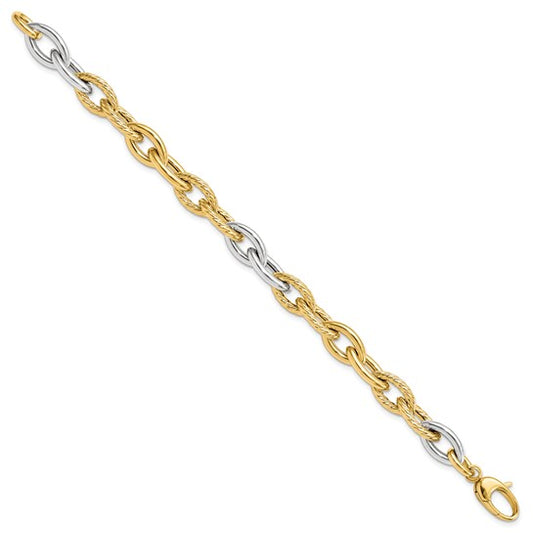 14KT Two-tone Polished Fancy Link Bracelet