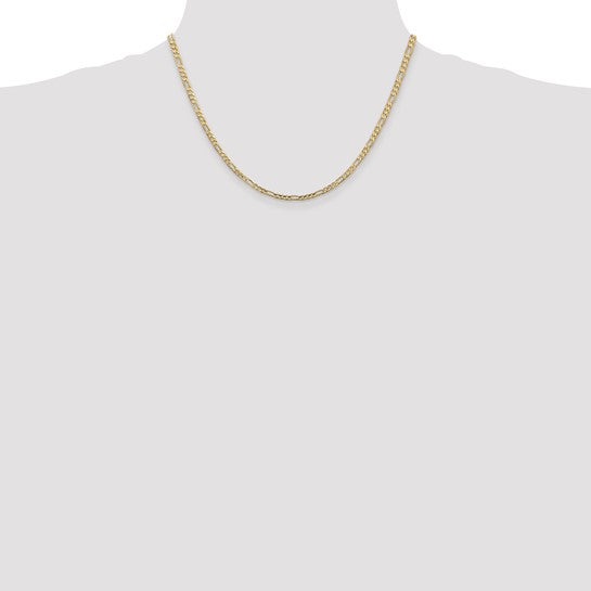 14KT Yellow Gold 18 inch 3mm Concave Open Figaro with Lobster Clasp Chain
