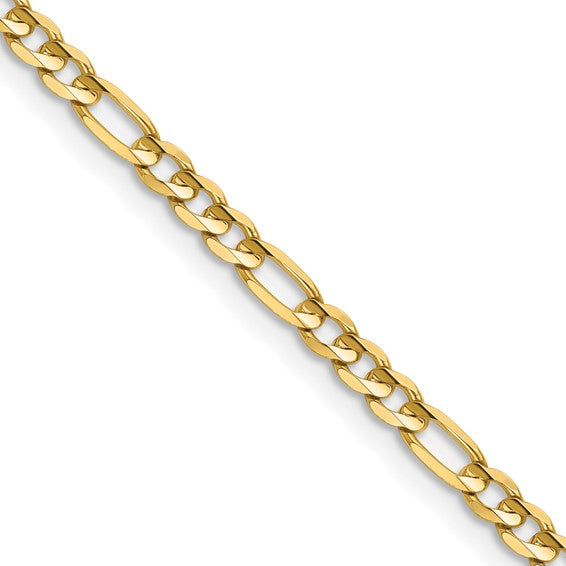 14KT Yellow Gold 30 inch 3mm Concave Open Figaro with Lobster Clasp Chain