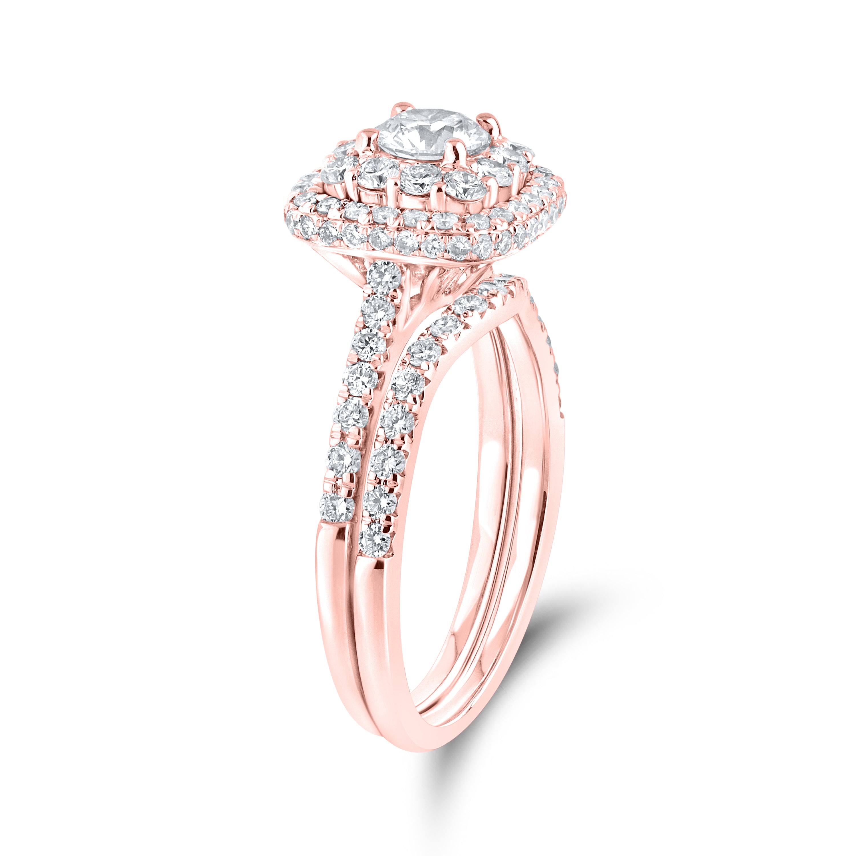 14KT ROSE GOLD LAB DIAMOND BRIDAL SET RING 1.54 CTW