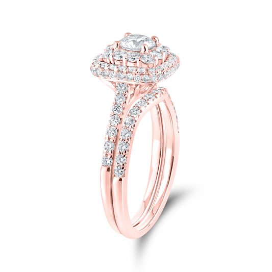 14KT ROSE GOLD LAB DIAMOND BRIDAL SET RING 1.54 CTW