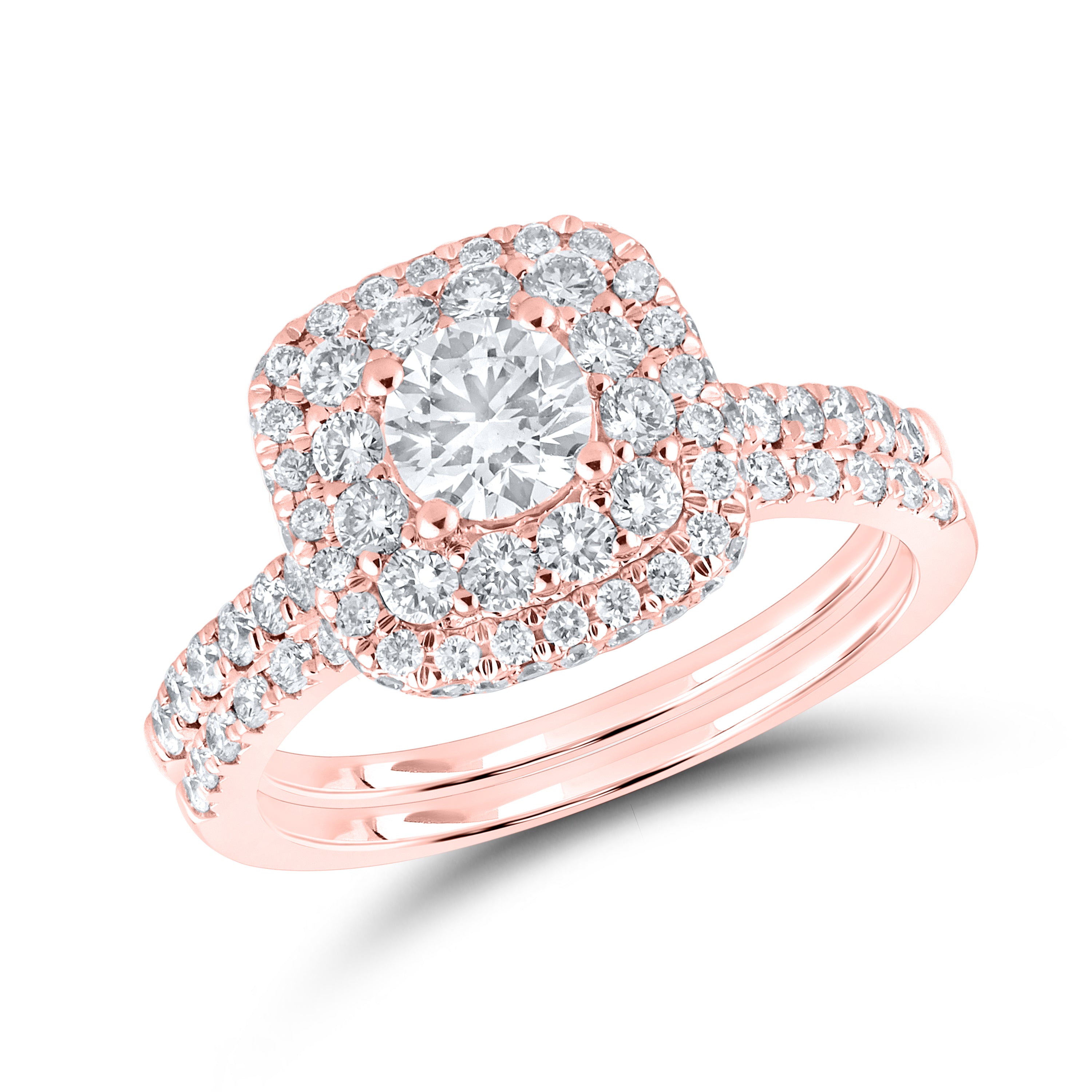 14KT ROSE GOLD LAB DIAMOND BRIDAL SET RING 1.54 CTW