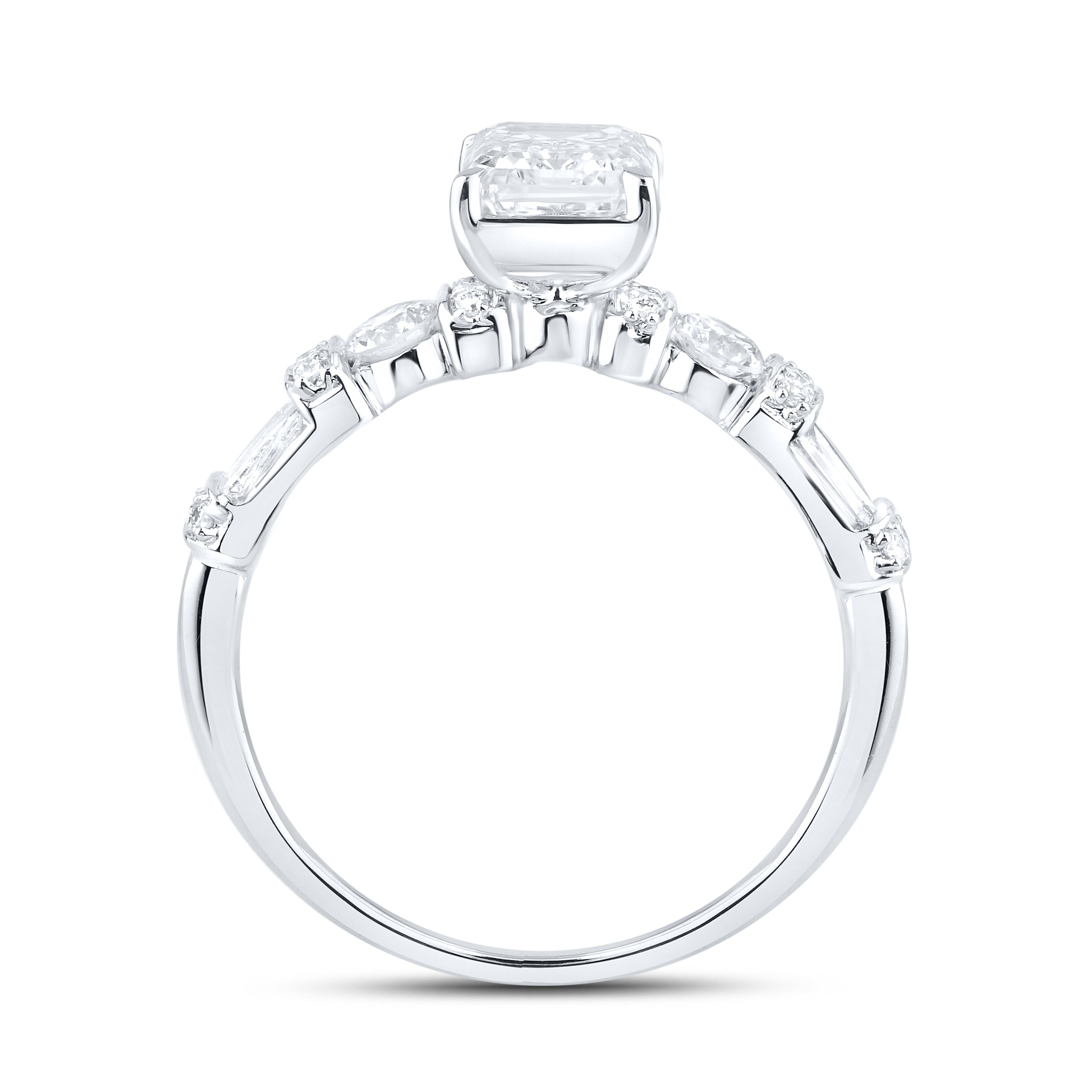 14KT WHITE GOLD 2.59 CTW LAB DIAMOND Emerald Shape BRIDAL SET