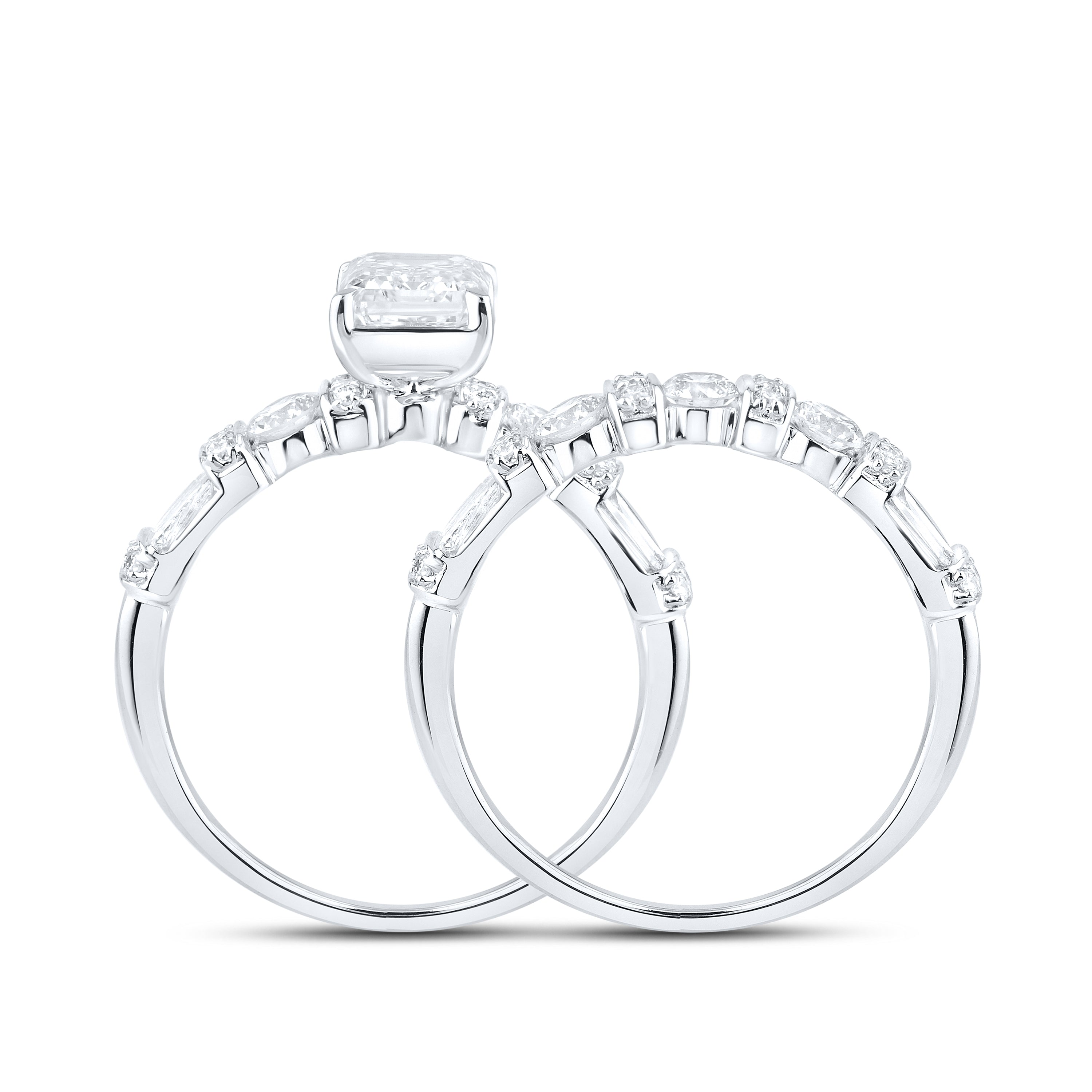 14KT WHITE GOLD 2.59 CTW LAB DIAMOND Emerald Shape BRIDAL SET