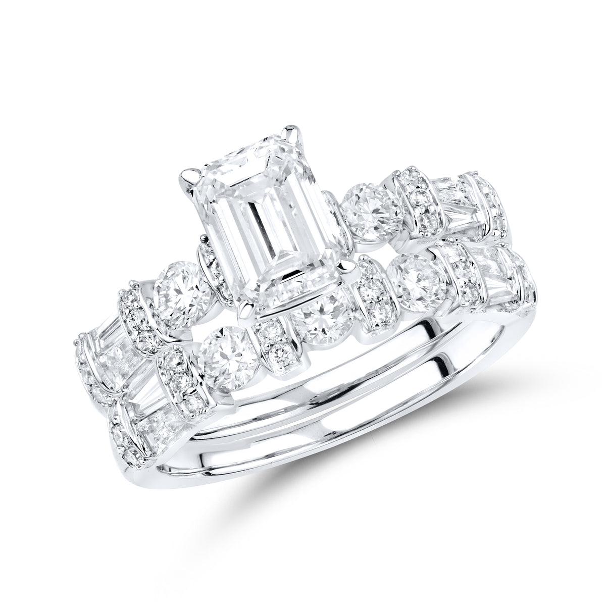 14KT WHITE GOLD 2.59 CTW LAB DIAMOND Emerald Shape BRIDAL SET