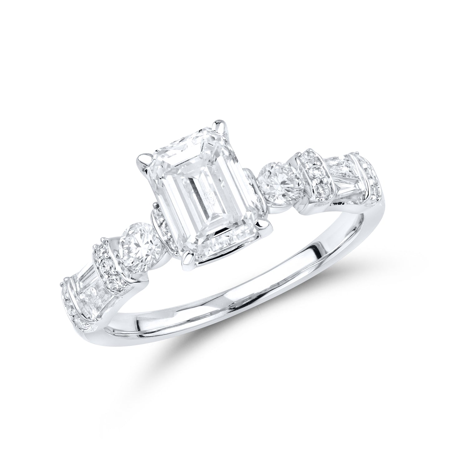 14KT WHITE GOLD 2.59 CTW LAB DIAMOND Emerald Shape BRIDAL SET
