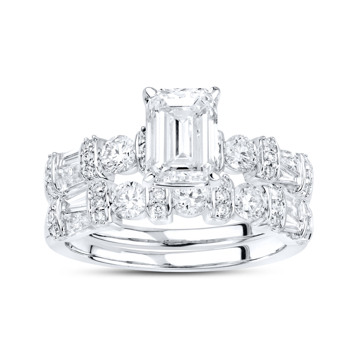 14KT WHITE GOLD 2.59 CTW LAB DIAMOND Emerald Shape BRIDAL SET