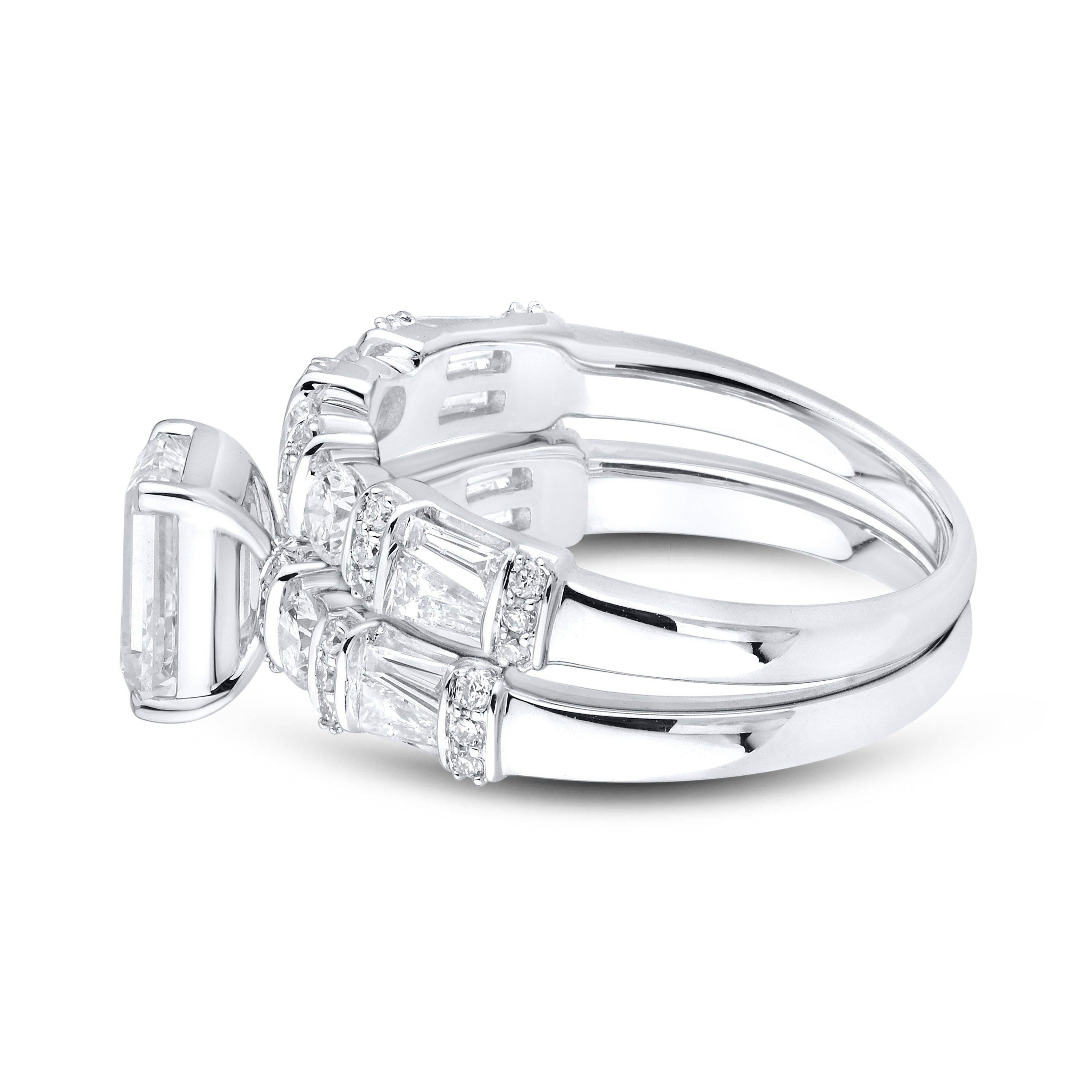 14KT WHITE GOLD 2.59 CTW LAB DIAMOND Emerald Shape BRIDAL SET