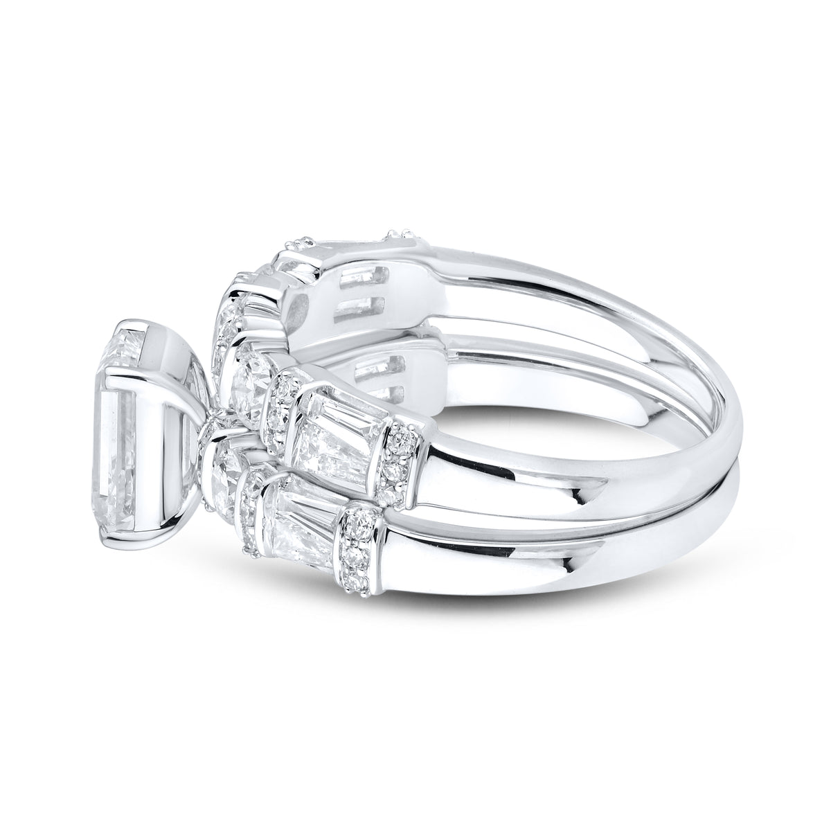 14KT WHITE GOLD 2.59 CTW LAB DIAMOND Emerald Shape BRIDAL SET