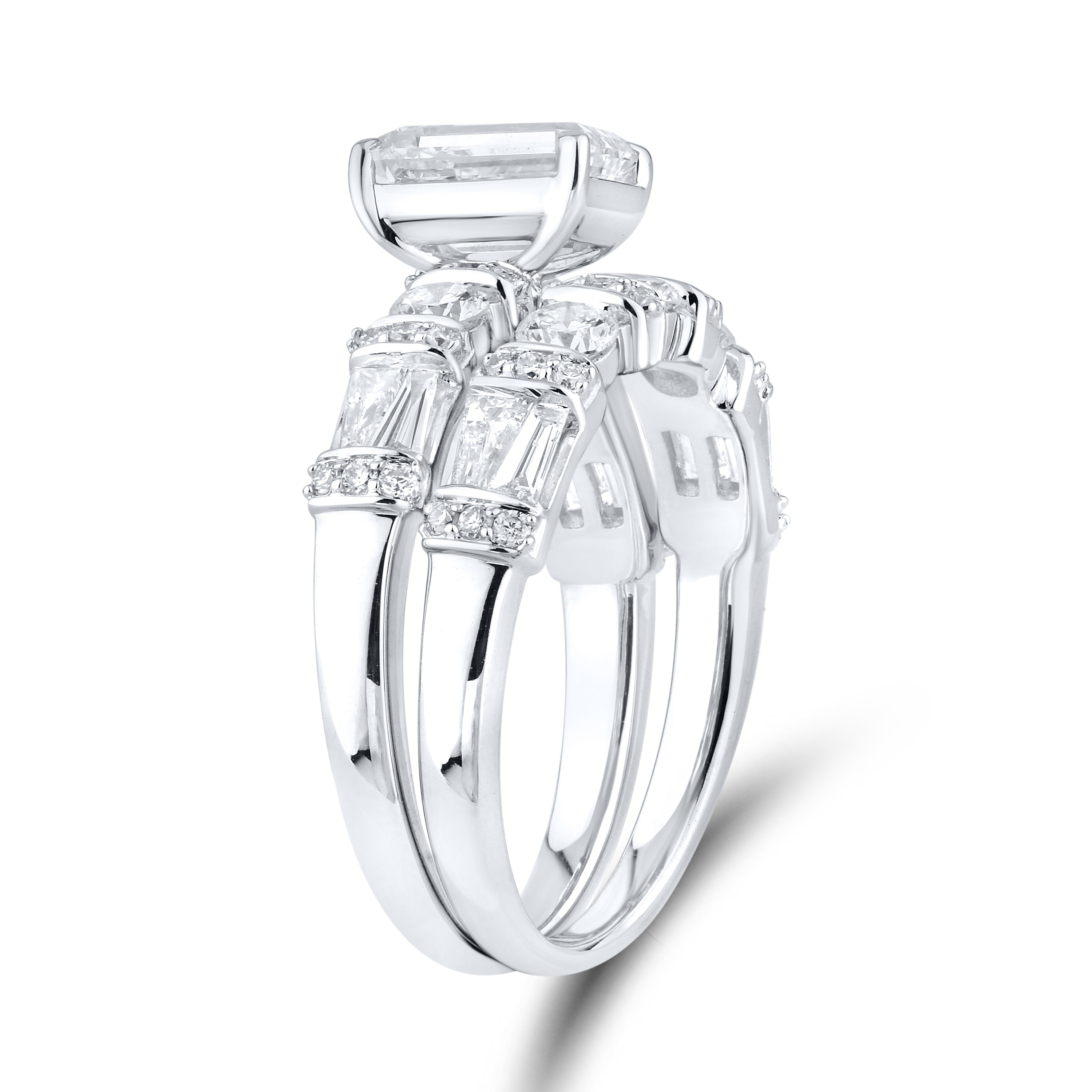 14KT WHITE GOLD 2.59 CTW LAB DIAMOND Emerald Shape BRIDAL SET